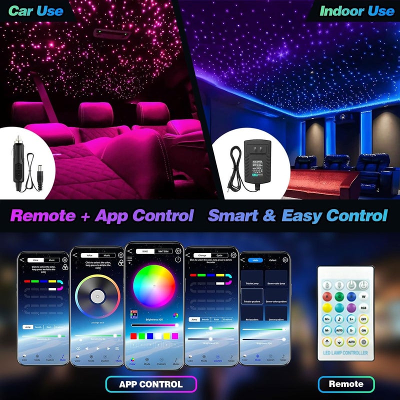 VASTFIRE Starlight Headliner Kit - 500pcs 0.03in 9.8ft Fiber Optic Star Lights for Car with 16W RGBW, Twinkle & Music Sync, APP/Remote Control for Car Roof/Bedroom Ceiling - Image 5